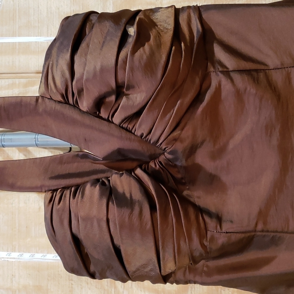 B2 Brown Halter Pleated Maxi Gown Dress 10 - Picture 4 of 7
